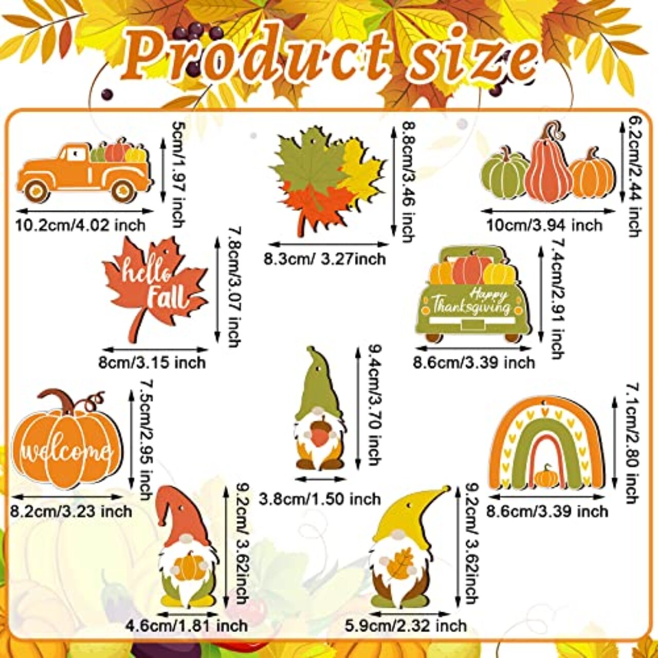 30 Pieces Fall Thanksgiving Wood Ornaments Autumn Pumpkin Gnome Leaf Truck Cutouts Happy Thanksgiving Ornaments Small Welcome Hello Fall Tree Hanging Sign Decorations (Fresh Style)